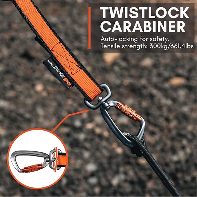 Non-stop dogwear Bungee Leash Elastic Dog Leash for Sports Like Running, Biking and Skiing with Dogs, Black/Orange, Size 2.0 m / 23 mm
