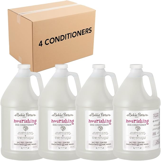 Bobbi Panter Nourishing Dog Conditioner - Detangles & De-Matts with Natural Safflower Oil, Keratin, Shea Butter, Aloe Vera for Fur, Sea Air Scent, 10:1 Concentrate,Made in The USA, 1 Gal. (Case of 4)