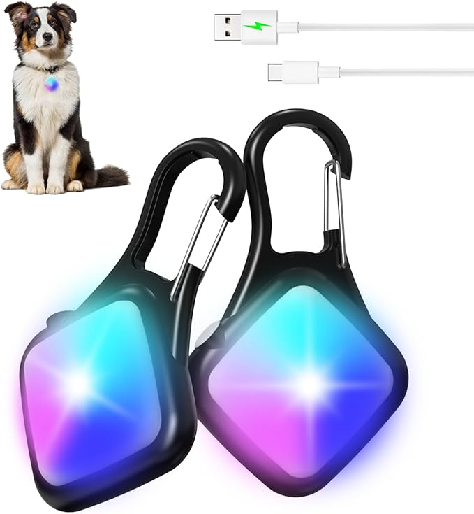 Dog Collar Light 4 Modes RGB Lights High Capacity USB Rechargeable Dog Light Waterproof for Night Walking(2 Pack Black)