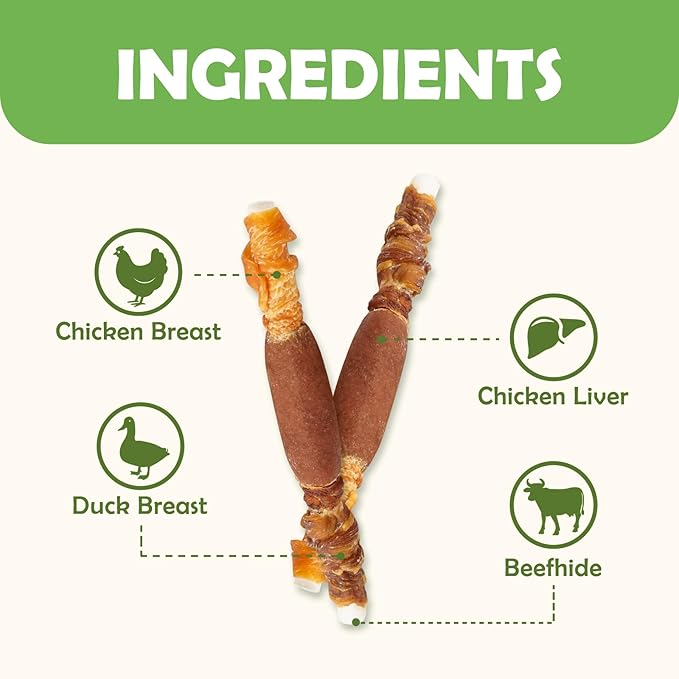 MON2SUN Dog Treats, Triple Flavor 5 Inch Chicken Liver Duck and Chicken Wrapped Rawhide Snacks for Small and Medium Dogs, 21.16 Oz (30 Count-Pack of 1)