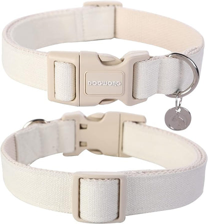 DOGWONG Cotton Hemp Dog Collar, Heavy-Duty White Dog Collar Adjustable Soft Natural Fabric Pet Dog Collar Cute Wedding Puppy Necklace for Small Medium Large Dogs