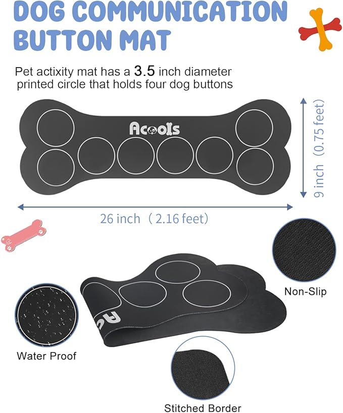 Dog Buttons for Communication, 8 Pcs Dog Talking Button Set, 30s Recordable Voice Pet Buzzer Training Buttons, Speaking Button for Dogs with Waterproof Anti-Slip Dog Button Mat and 48 Scene Stickers