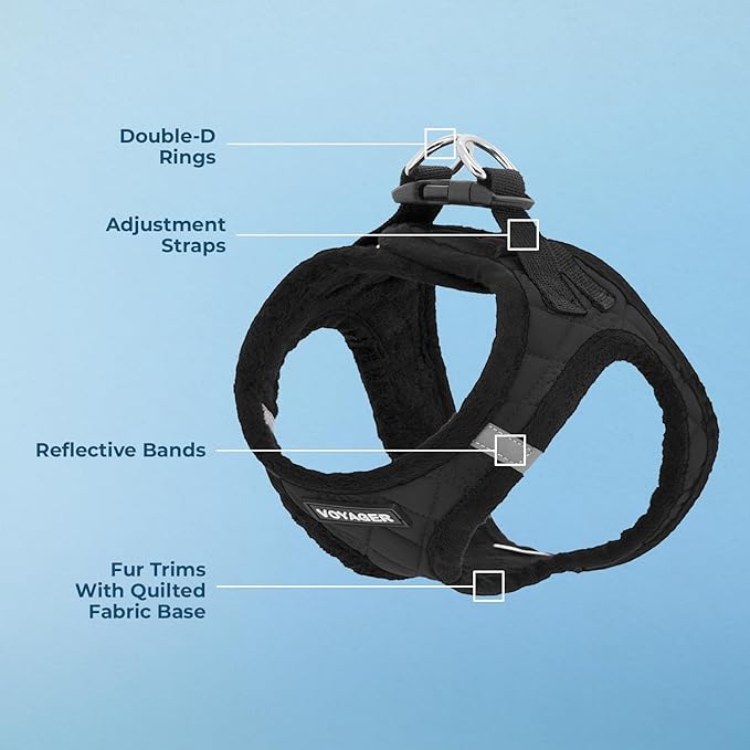 Best Pet Supplies - All Weather Plush, Reflective, No Pull Harness for Small, Medium Dogs, Cats - Secure with Hook & Loop Fastener, Buckle, Double D-Rings - Black Plush, S