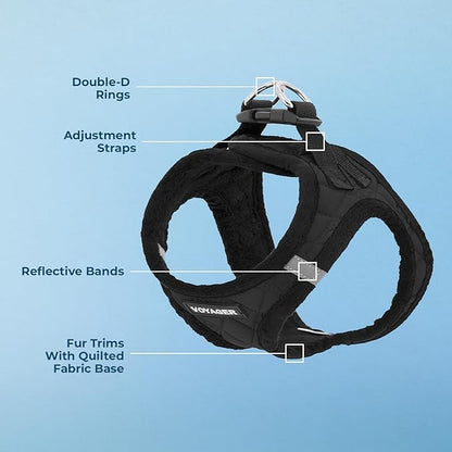 Best Pet Supplies - All Weather Plush, Reflective, No Pull Harness for Small, Medium Dogs, Cats - Secure with Hook & Loop Fastener, Buckle, Double D-Rings - Black Plush, M