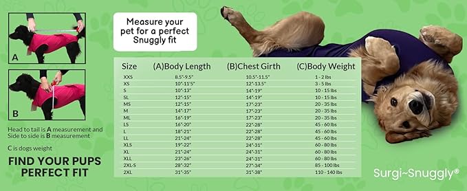 SurgiSnuggly Veterinary Invented Dog Surgery Recovery Suit for Female and Male Dogs,Spay,Neuter Dog Cone Onesie, Surgical Recovery Bodysuit for After Surgery Small,Medium,Large Dogs BB LS