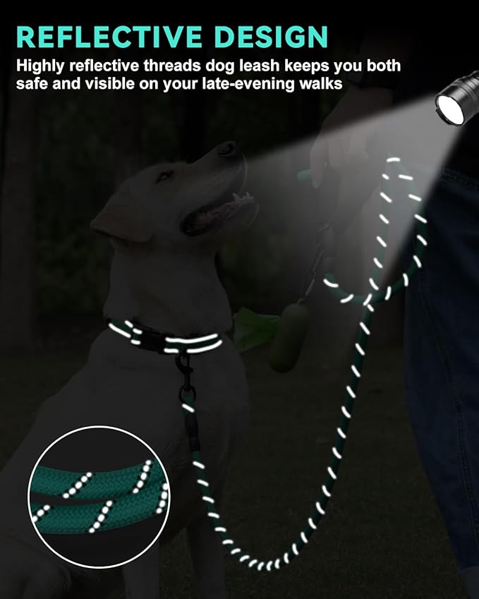 Dynmeow Reflective Dog Collar and Leash Set, 6FT Strong Climbing Rope Leash with Padded Handle, Adjustable Pet Collar with Soft Neoprene Padding for Medium Large Dogs, Teal, M