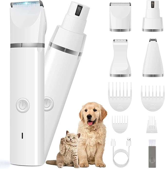 Veeconn Dog Clippers Grooming Kit Hair Clipper-Low Noise Paw Trimmer- Rechargeable - Cordless Quiet Nail Grinder Shaver for Cats and Other Pets