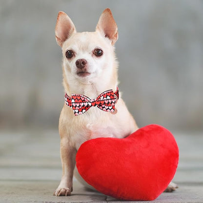 Valentine’s Day Dog Collar with Bow Tie, Red Heart Bowtie Collar with Metal Buckle, Valentine’s Day Gift Adjustable Pet Collar for Puppy Girl Boy Dog or Cat, S, Neck 10-16in