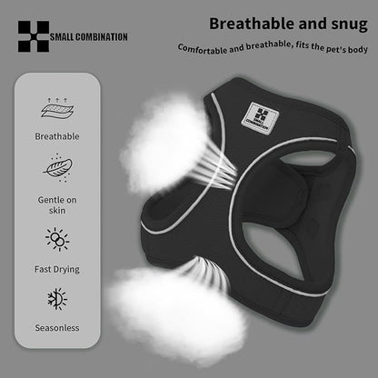Adjustable Dog Harness with Leash, Reflective Mesh, No-Pull Design，Matching Lead Rope (Black, XXS)