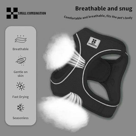 Adjustable Dog Harness with Leash, Reflective Mesh, No-Pull Design，Matching Lead Rope (Black, M)