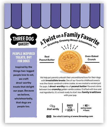 Three Dog Bakery Lick'n Crunch! Golden & Peanut Butter Dog Sandwich Cookies - Crunchy Vanilla & Creamy Peanut Butter Flavored Dog Treats, Cookies for Dogs, Dog Birthday Cookies, Dog Training Treats