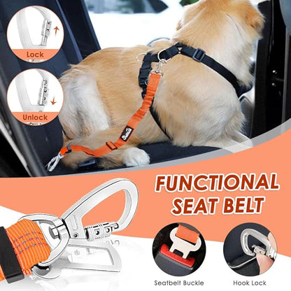SlowTon Dog Seatbelt, 2 Pack Dog Seat Belt Car Leash Adjustable Elastic Bungee Buffer Heavy Duty Nylon Reflective Pet Safety Tether Connect to Dog Harness for Travel Riding in Vehicle (Daul Clip, OR)