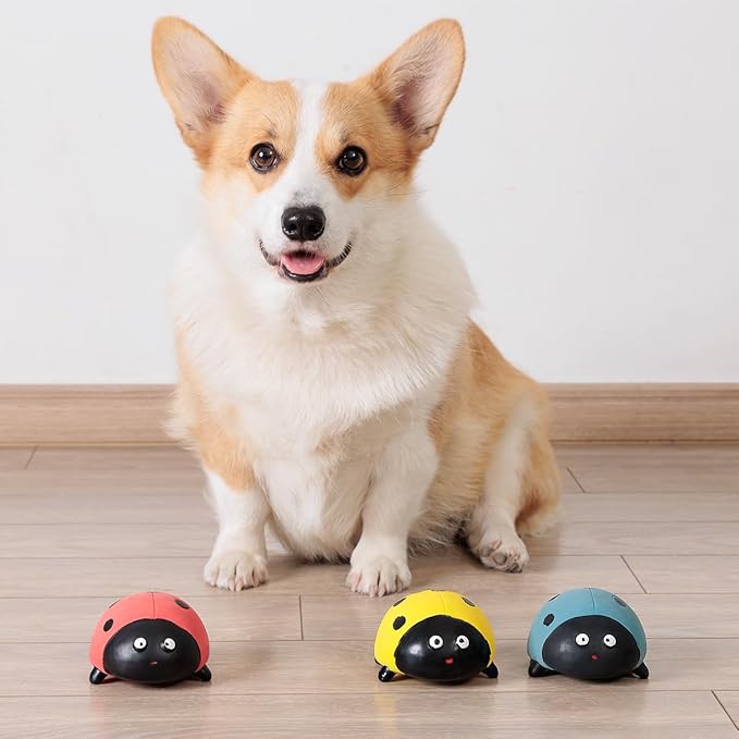 Pawdoer 3 Pack Squeaky Dog Toys for Medium Dogs, Soft Latex Squeaky Dog Ball, Cute Funny Squeak Ladybug Pet Toys