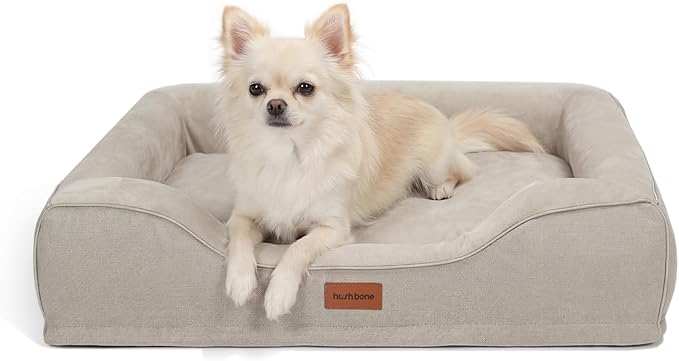 hush bone Puppy Beds for Small Dogs Orthopedic with Cooling Gel Memory Foam Washable Small Size Dog Couch with Removable Cover Waterproof for Senior Pets or Cats,24"x18"x6"Beige
