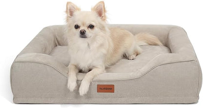 hush bone Puppy Beds for Small Dogs Orthopedic with Cooling Gel Memory Foam Washable Small Size Dog Couch with Removable Cover Waterproof for Senior Pets or Cats,24"x18"x6"Beige