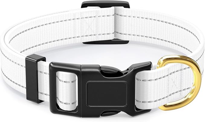 Reflective Dog Collar for Extra Small Dogs Cats, Cute Adjustable Heavy-Duty Nylon Puppy Collars for Boy and Girl Female, Soft Pet Accessories with Quick Release Buckle, Neck 8-12", White