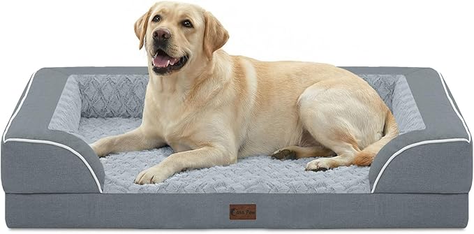 Casa Paw Orthopedic XL Dog Beds, Waterproof Memory Foam Big Bolster Pet Bed for Extra Large Sized Dogs 45x35Inch, Non-Slip Bottom and Egg-Crate Foam Dog Couch Bed with Washable Removable Cover, Grey