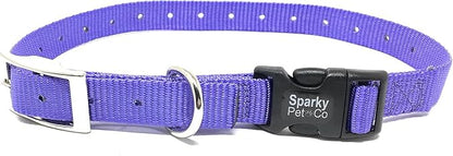 Sparky Pet Co - ECollar Replacement Strap - Easy Release Double Buckle Dog Collar - Rugged Nylon - Adjustable - D Ring - Quick Release Metal Clasp - for Invisible Fence Systems - 1" x 28" - Lavender
