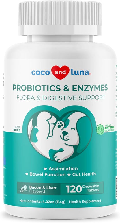 Probiotics for Dogs - 120 Chewable Tablets - Diarrhea & Gas Support - with Honey Pumpkin and Prebiotics for Dog Allergies, Bad Breath & Constipation Support