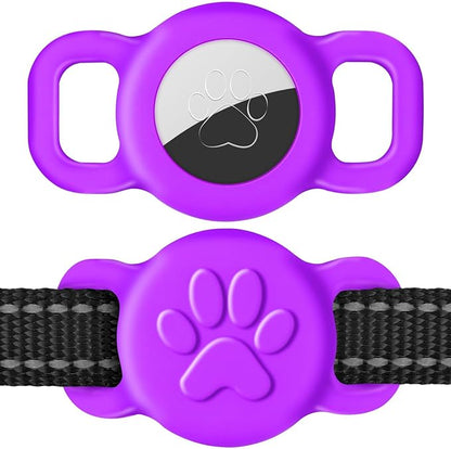 Dynmeow Dog Cat Collar Holder Compatible with Airtag, Anti-Lost Silcione Holder for 3/8 and 5/8 Inch Wide Collars, Purple, S(1 Pack)
