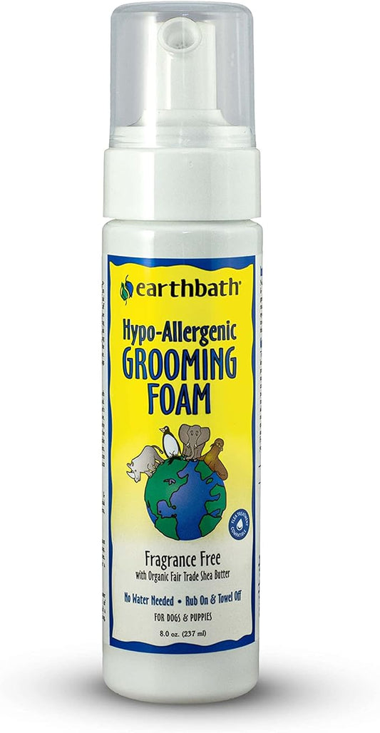 earthbath, All Natural Hypo-Allergenic Dog Grooming Foam - Fragrance Free Dog Shampoo for Allergies and Itching, Cruelty Free, No Water Needed, Rub On & Towel Off, Made in USA, Dog Supplies - 8 Oz