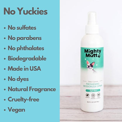 Mighty Mutt Natural Deodorizing Dog Spray | Odor Control and Freshening | Dog Spray for Smelly Dogs | Hypoallergenic, Calming and Moisturizing | Soft Rain, 8oz