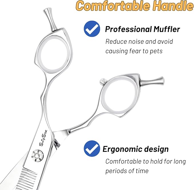 7.5in Curved Thinner Dog Grooming Scissors, 56 Teeth Professional Dog Cutting Scissors, 25 Degree Bend High-end Shears for Pet Groomers or Family Use, with Symmetric Handle, Thinning Rate 25%, Silver