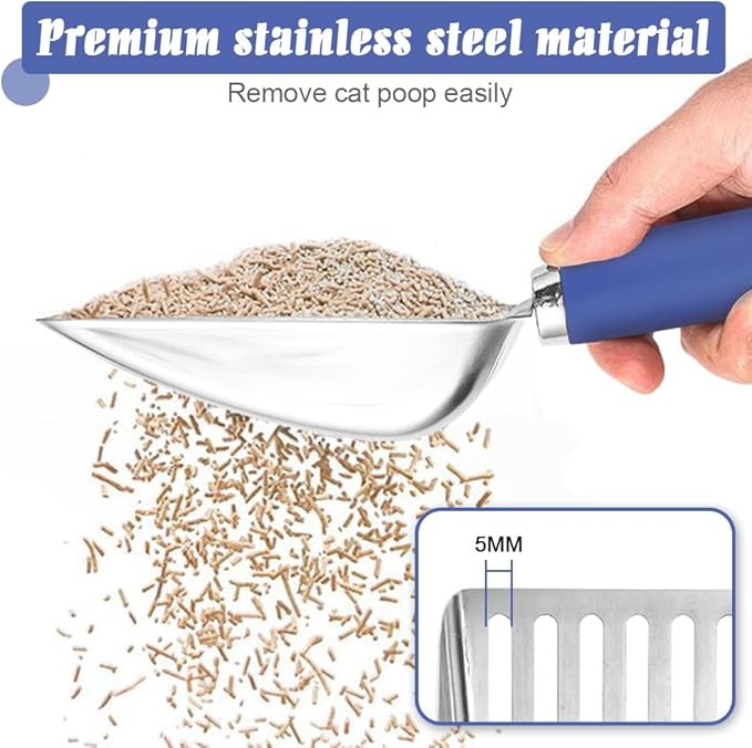 Apidgrowth Cat Litter Scoop -Stainless Steel Metal Cat Litter Scoop-Sturdy Mesh Scooper - Mesh Shovel-Easy to Clean - Suitable for Cat Litter Box -Navy Blue