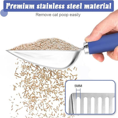 Apidgrowth Cat Litter Scoop -Stainless Steel Metal Cat Litter Scoop-Sturdy Mesh Scooper - Mesh Shovel-Easy to Clean - Suitable for Cat Litter Box -Navy Blue