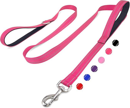 6 FT Dog Leash with 2 Padded Handle Nylon Reflective Dogs Leashes for Small Medium Large Dogs Hot Pink
