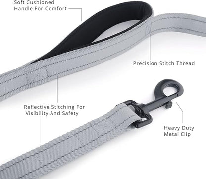 Plutus Pet Double Handle Dog Leash 6ft, Heavy Duty, Reflective Dual Handle Dog Leash for Safety Training, for Medium Large Dogs, 2 Handle Leads(Gray)