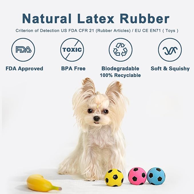 Pawdoer Squeaky Dog Ball, Soft Latex Rubber Squeaky Dog Toys for Small Dogs Puppies, Cute Bounce Squeak Toys Play Fetch Soccer Ball
