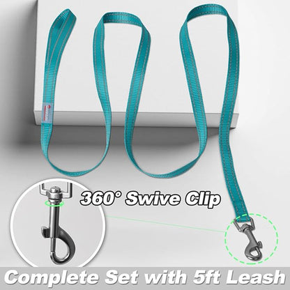 Dog Harness and Leash Set,Step in Small Sized Dog Harness,Soft Mesh,No-Chock,Reflective Adjustable,Secure with Hook & Loop Fastener,Puppy Vest for Small,Medium Dogs(Ocean Blue,L)