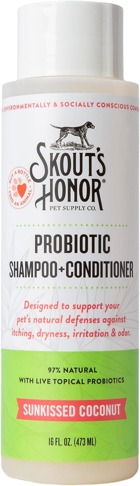 Skout’s Honor Probiotic Natural Dog Shampoo and Conditioner with Avocado Oil & Omega-3s, Gentle Puppy Shampoo, Hydrating Dog Conditioner, 97% Natural, Paraben & Sulfate-Free, Cruelty-Free, 16 oz