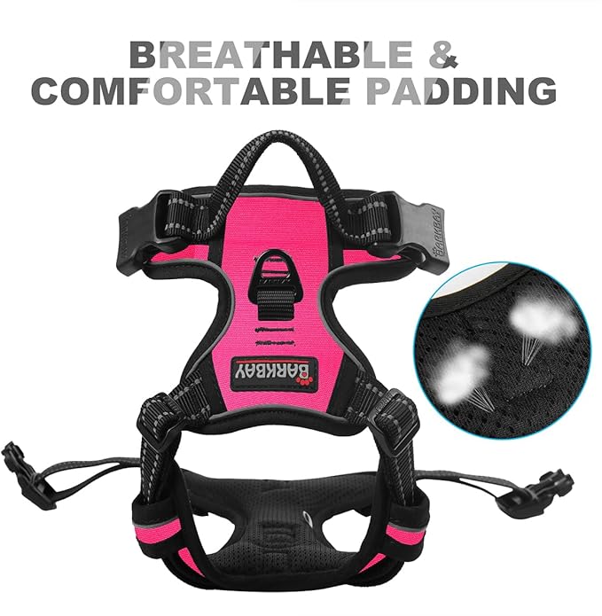 BARKBAY No Pull Dog Harness Front Clip Heavy Duty Reflective Easy Control Handle for Large Dog Walking(Pink,M)