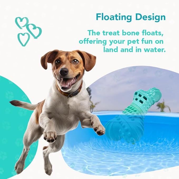 Treat Dispenser Bone Toy, Beef Flavored Rubber Dog Treat Toy, Floatable Dog Enrichment Toys, Refillable