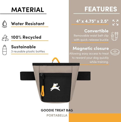OllyDog Goodie Treat Bag, Dog Treat Pouch, Waist Belt Clip for Hands-Free Training, Magnetic Closure, Dog Training and Behavior Aids, Three Ways to Wear (Portabella)