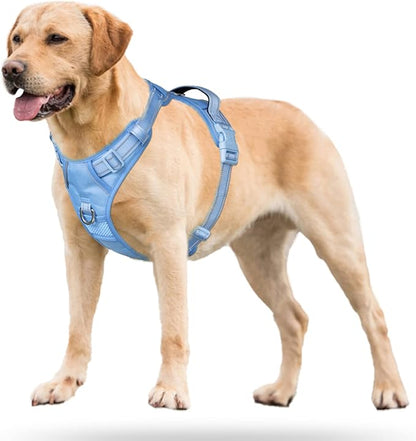 PoyPet No Pull Dog Harness, No Choke Reflective Dog Vest, Adjustable Pet Harnesses with Easy Control Padded Handle for Small Medium Large Dogs(Light Blue Matching Trim,XL)