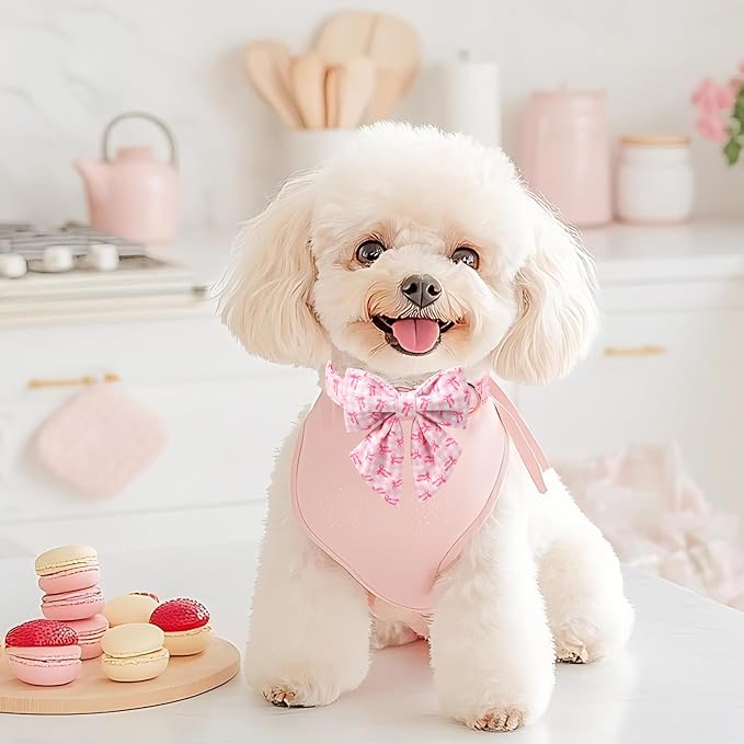 Girl Dog Collar with Lady Bow - Elegent Spring Dog Collrs Girly Pink Bow Sailor Bowtie Collars, Adjustable Metal Buckle Female Dogs Collar for Small Medium Large Dogs L