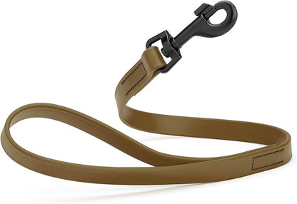 Dogline Biothane Waterproof Dog Leash Strong Coated Nylon Webbing with Black Hardware Odor-Proof Easy to Clean High Performance for Small or Large Dogs Made in USA 2 ft Lead, Coyote Brown
