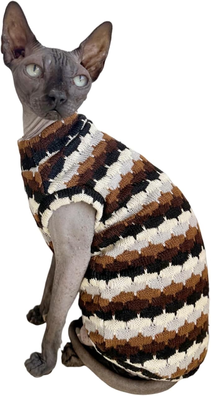 Sphynx Cat Clothes Hairless Cat Vest Elastic Cat Sweater Outfit, Pet Clothes for Sphynx Cat Coat for Cats and Small Dogs Apparel, Hairless cat Shirts Sweaters (Chestnut, Small)