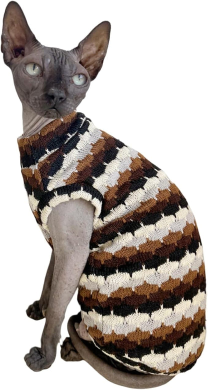 Sphynx Cat Clothes Hairless Cat Vest Elastic Cat Sweater Outfit, Pet Clothes for Sphynx Cat Coat for Cats and Small Dogs Apparel, Hairless cat Shirts Sweaters (Chestnut, Small)