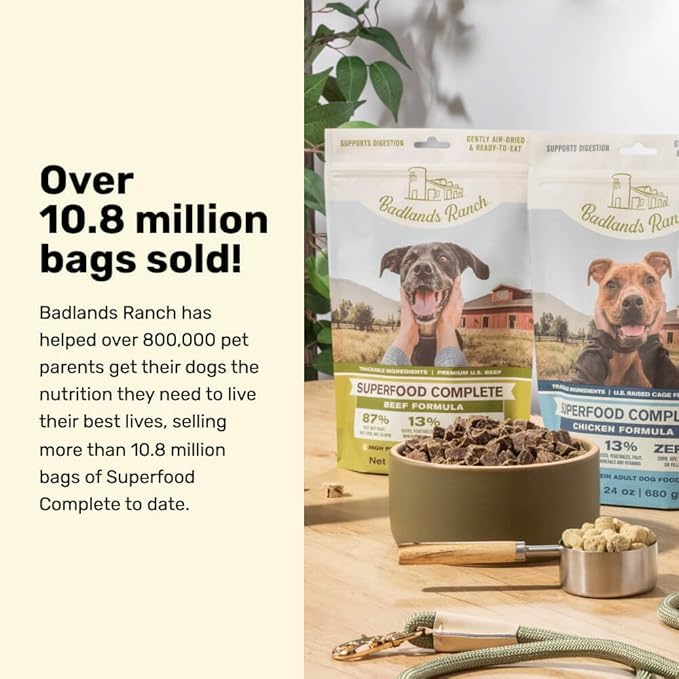 BADLANDS RANCH by Katherine Heigl – Superfood Complete Air-Dried Beef Dog Food – High Protein with Superfoods for Daily Wellness & Consistent Nutrition – 24 oz