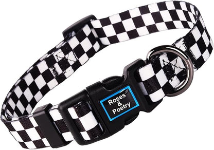 Roses&Poetry Dog Collar and Leash for Extra Small,Adjustable Durable 5ft Puppy Leash Collar for Dog Training Lead（Black & White-XS）