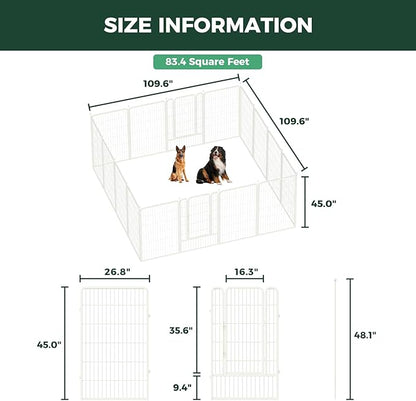 FXW Rollick Unleashed Dog Playpen for Indoor, Yard, RV Camping, 45 inch 16 Panels for Large Dogs, White│Patented