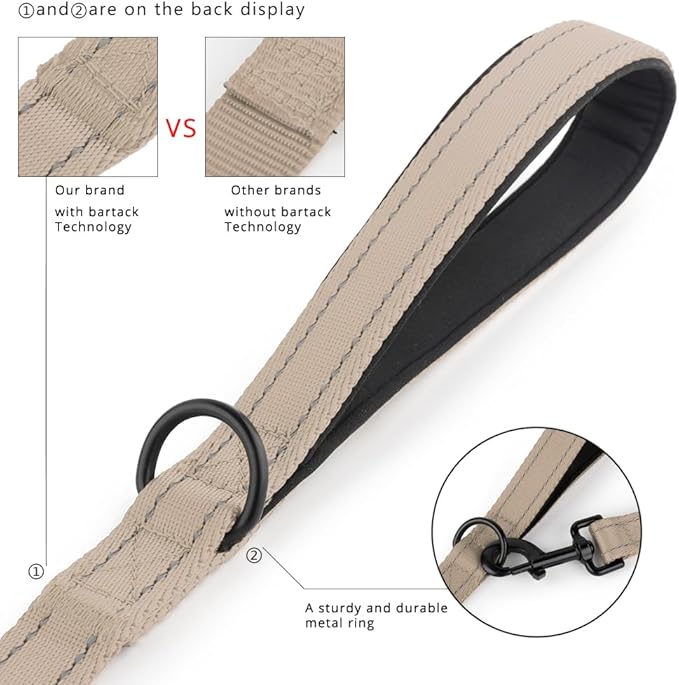 Plutus Pet Double Handle Dog Leash 4ft, Heavy Duty, Reflective Dual Handle Dog Leash for Safety Training, for Medium Large Dogs,2 Handle Leads(Beige)