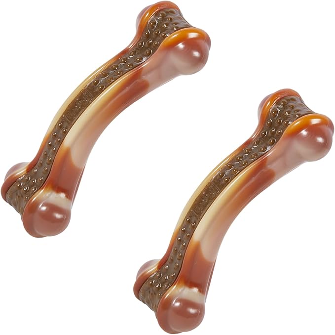Dog Bones Chew Toys for Aggressive Chewers, 2 Pack Real Chicken Flavor,Indestructible Dog Teething Chew Toys for Large/Medium/Small Breed,Tough Toy with Durable Nylon