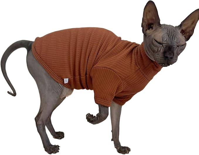 Sphynx Cats Shirt Cotton Hairless Cat Turtleneck Sweater Kitten T-Shirts with Sleeves Cat Pajamas for Sphynx Cornish Rex, Devon Rex, Peterbald