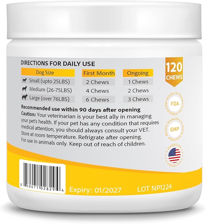 Hip & Joint Supplement for Dogs – NutriPetz Turmeric & Hemp Chews – Joint Pain Relief & Mobility Support – Glucosamine Dog Treats, All Breeds & Ages, 120 Soft Chews