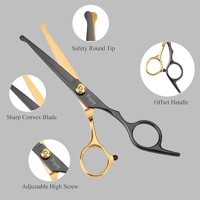 Dog Grooming Scissors Kit, Fcysy Professional Pet Shears for Cats at Home, Dog Grooming Tools with Curved & Straight Blades Scissors Thinning Shears Pet Supply Set